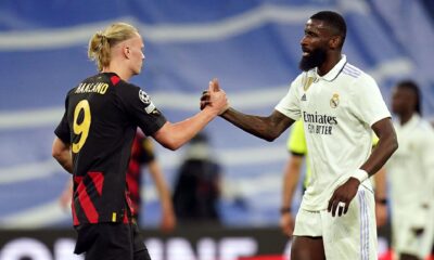 Rudiger shakes Haaland after Real Madrid's clash with Man City