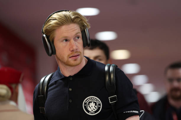Kevin De Bruyne of Manchester City arrives at the stadium prior to the Emirates FA Cup Final match between Manchester City and Manchester United at Wembley Stadium on May 25, 2024 in London, England. (Photo by Eddie Keogh - The FA/The FA via Getty Images)
