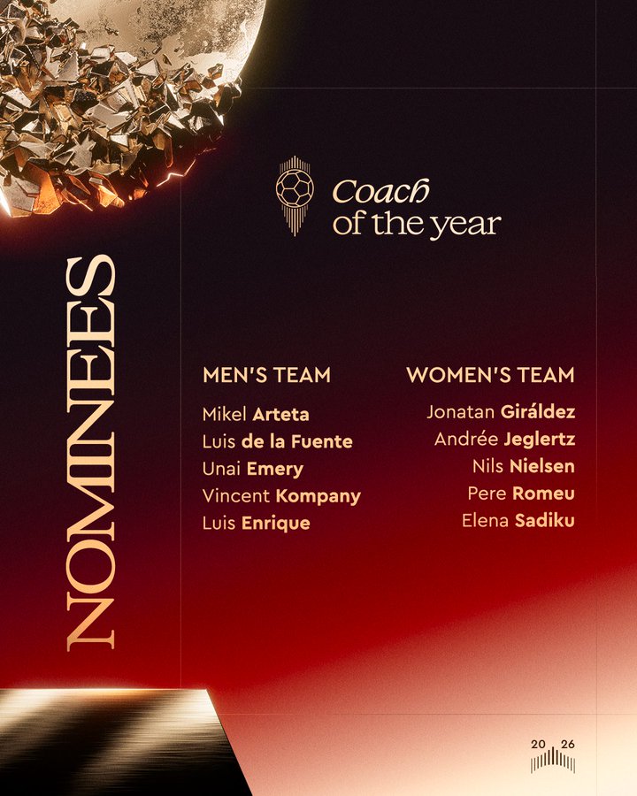 Ballon d'Or 2026 Coach of the Year nominees